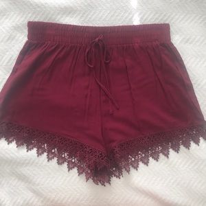 Burgundy Lace Shorts
